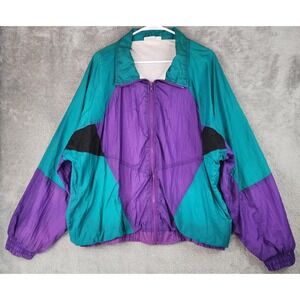 Cabin Creek Jacket Mens XL Purple Teal Colorblock 90s Vintage Winbreaker